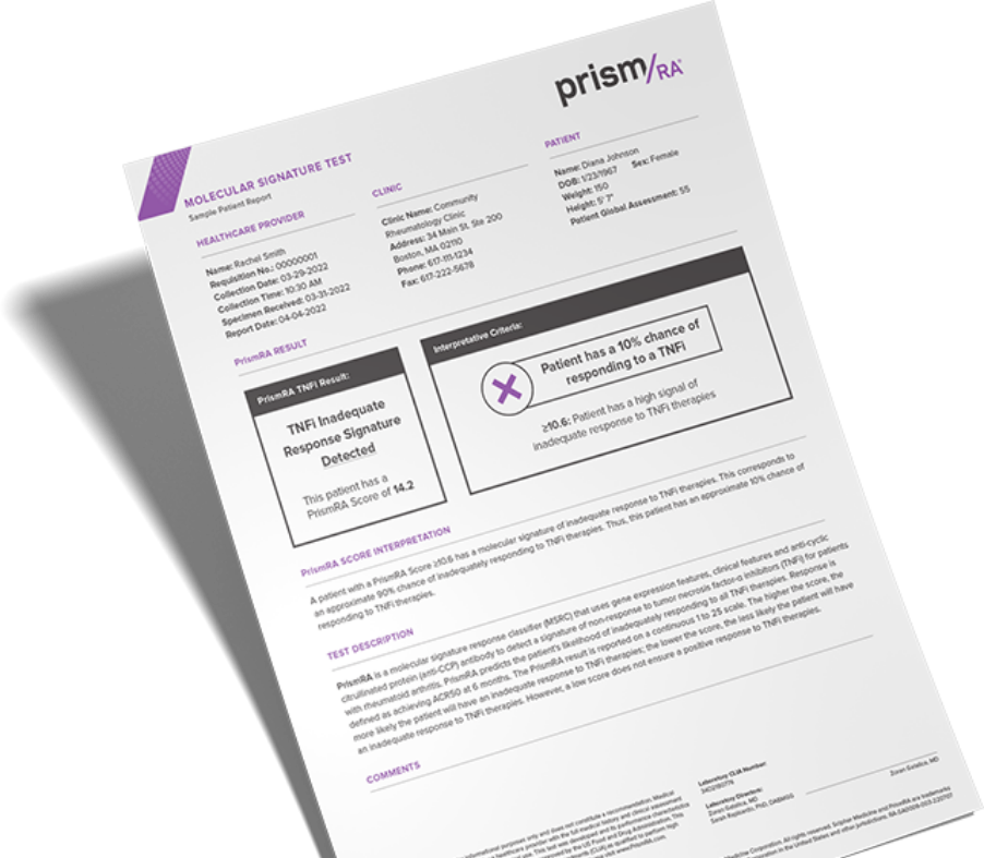 PrismrRA Molecular Signature Test Results Cropped